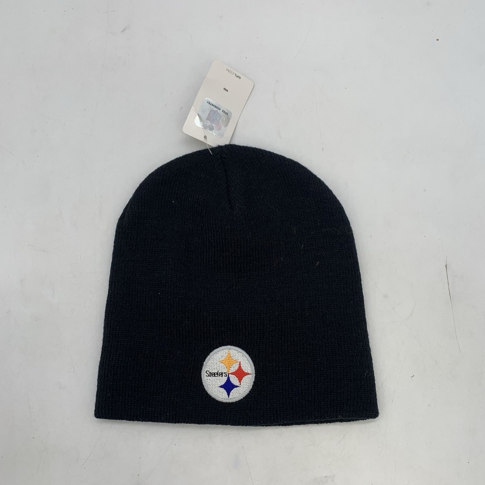 PITTSBURGH STEELERS Beanie Hat OSFA Knit Black Uncuffed Embroidered NWT